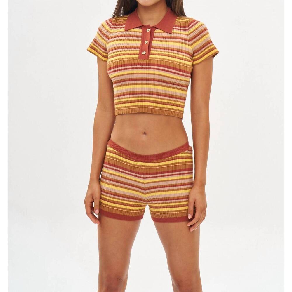 NEW BANANHOT mike stripes polo shirt in jack toffee rib